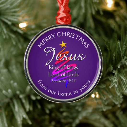 JESUS KING OF KINGS Custom Paars | CHRISTMAS Metalen Ornament (Boom)