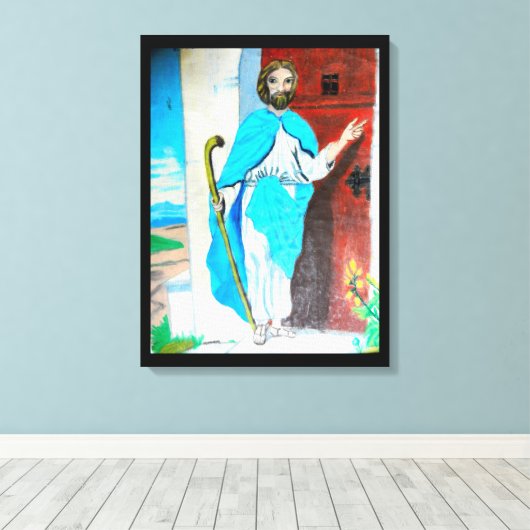 JESUS KNOCKS canvas Afdruk (Insitu (Houten vloer))