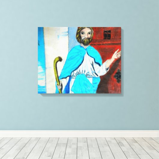 JESUS KNOCKS canvas Afdruk (Insitu (Houten vloer))