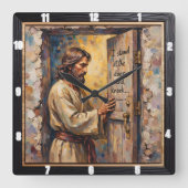 Jesus Knocks: Open Your Heart Vierkante Klok (Voorkant)