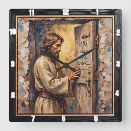 Jesus Knocks: Open Your Heart Vierkante Klok (Voorkant)