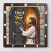 Jesus Knocks: Open Your Heart Vierkante Klok (Voorkant)