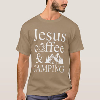 Jesus Koffie en kampeer themed vrienden T-shirt