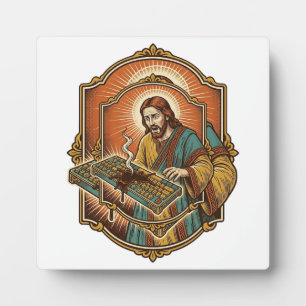 Jesus koffie morsen mechanisch toetsenbord kapotte fotoplaat