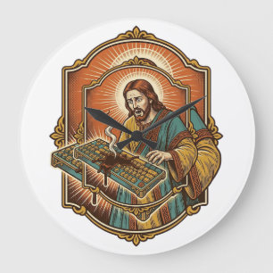 Jesus koffie morsen mechanisch toetsenbord kapotte grote klok