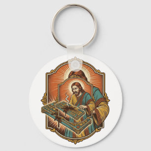 Jesus koffie morsen mechanisch toetsenbord kapotte sleutelhanger