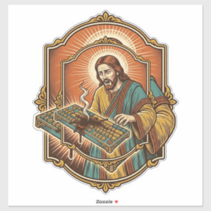Jesus koffie morsen mechanisch toetsenbord kapotte sticker