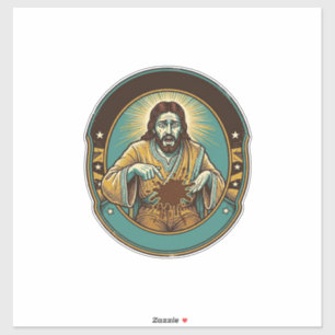 Jesus koffievlek broek voor het ontmoeten van kant sticker