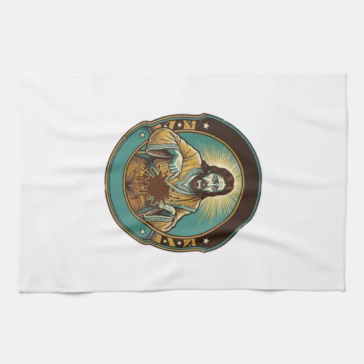 Jesus koffievlek broek voor het ontmoeten van kant theedoek (Horizontaal)
