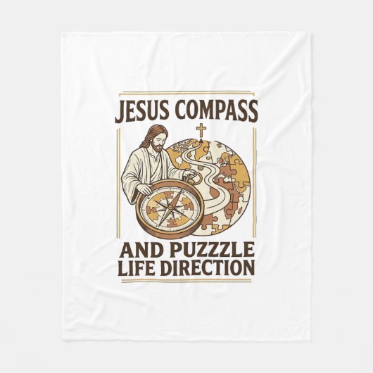 Jesus Kompas En Puzzel Levensrichting Jezus Comp Fleece Deken (Voorkant)