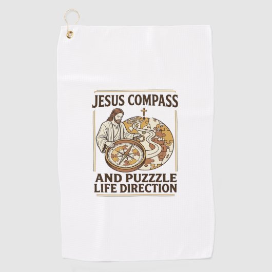 Jesus Kompas En Puzzel Levensrichting Jezus Comp Golfhanddoek (Voorkant)