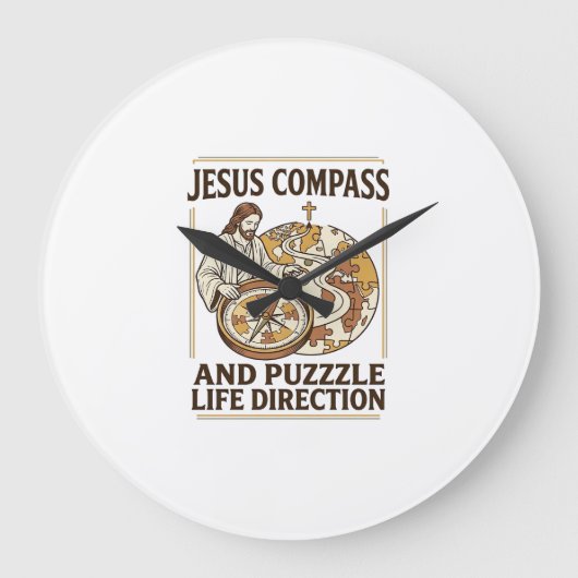 Jesus Kompas En Puzzel Levensrichting Jezus Comp Grote Klok (Voorkant)