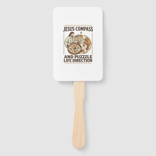 Jesus Kompas En Puzzel Levensrichting Jezus Comp Handwaaier (Voorkant)