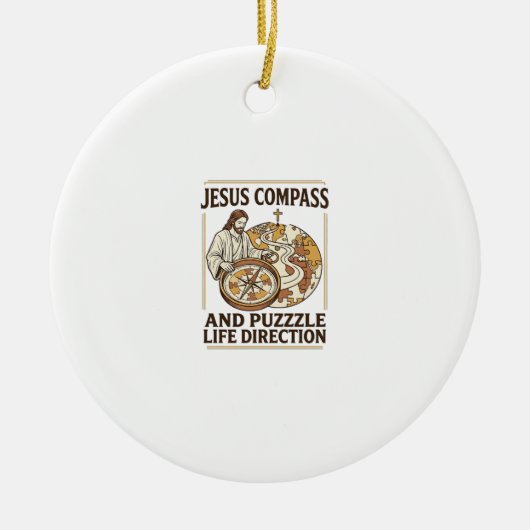 Jesus Kompas En Puzzel Levensrichting Jezus Comp Keramisch Ornament (Voorkant)