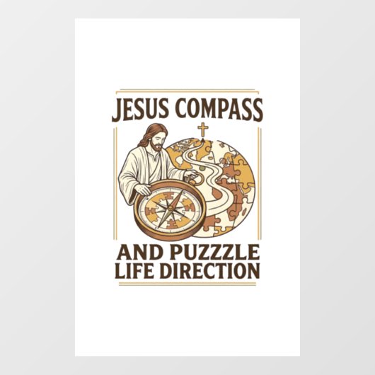Jesus Kompas En Puzzel Levensrichting Jezus Comp Raamsticker (Vel)