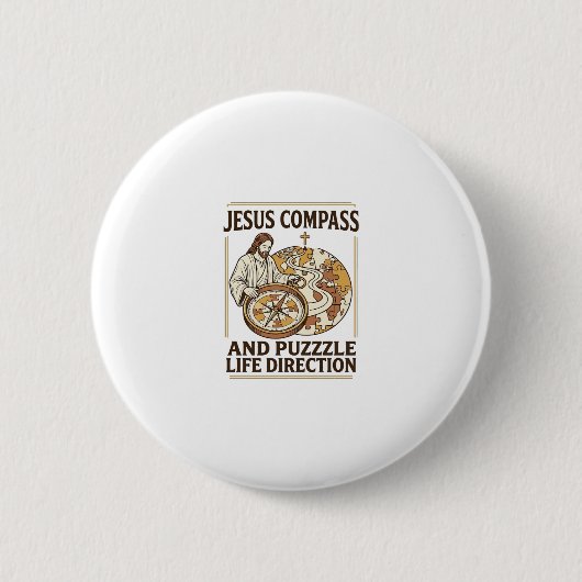Jesus Kompas En Puzzel Levensrichting Jezus Comp Ronde Button 5,7 Cm (Voorkant)