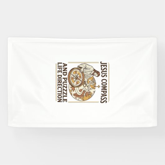 Jesus Kompas En Puzzel Levensrichting Jezus Comp Spandoek (Horizontaal)