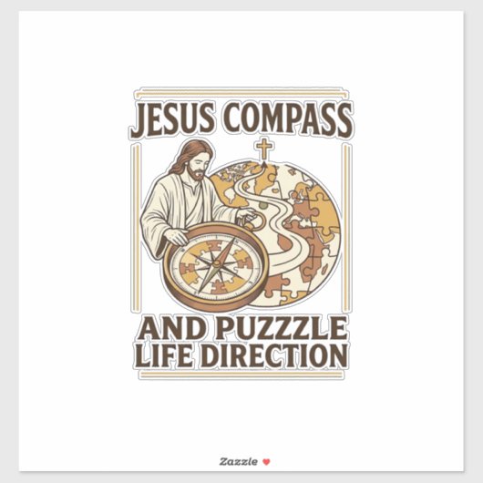 Jesus Kompas En Puzzel Levensrichting Jezus Comp Sticker (Vel)
