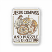 Jesus Kompas En Puzzel Levensrichting Jezus Comp Sticker (Voorkant)