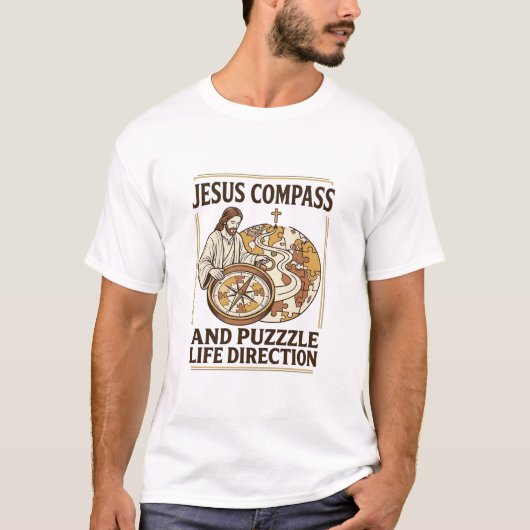 Jesus Kompas En Puzzel Levensrichting Jezus Comp T-shirt (Voorkant)