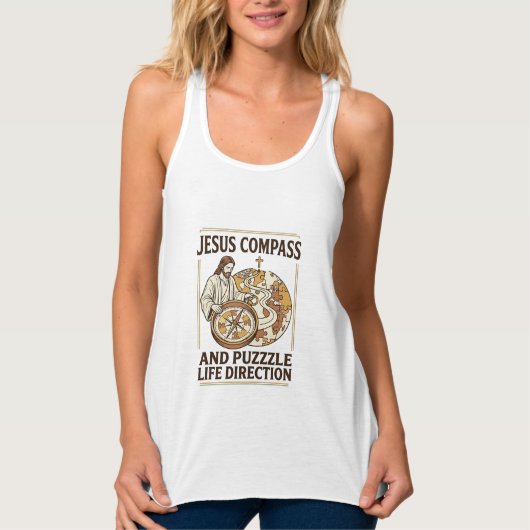 Jesus Kompas En Puzzel Levensrichting Jezus Comp Tanktop (Voorkant)