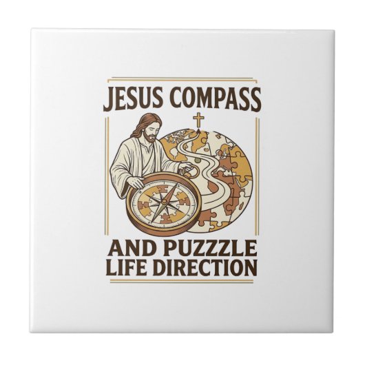 Jesus Kompas En Puzzel Levensrichting Jezus Comp Tegeltje (Voorkant)