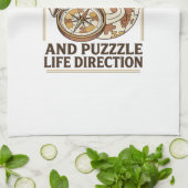 Jesus Kompas En Puzzel Levensrichting Jezus Comp Theedoek (Gevouwen)
