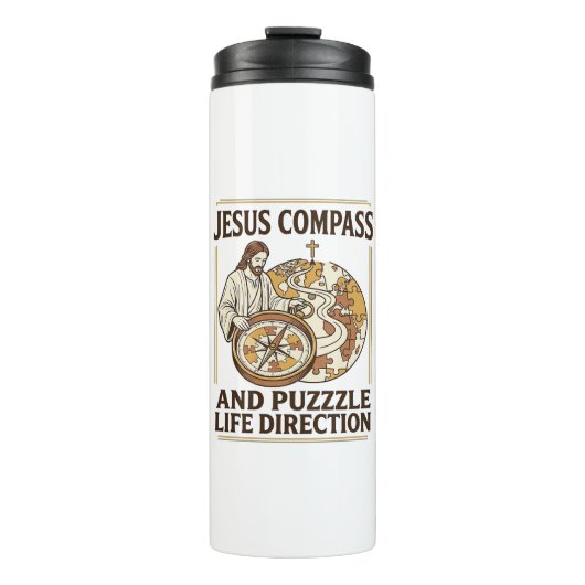 Jesus Kompas En Puzzel Levensrichting Jezus Comp Thermosbeker (Voorkant)