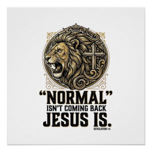 Jesus Komt Terug Leeuw Kruis Christelijk T-shirt Perfect Poster