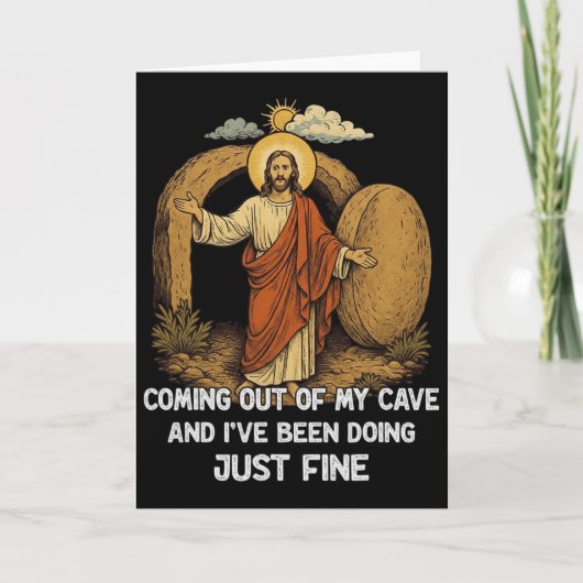 Jesus komt uit mijn grot en ik deed het prima kaart (Voorkant)