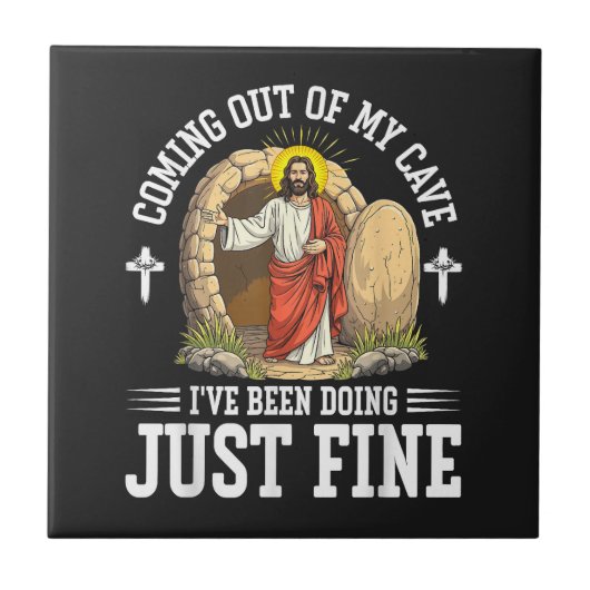 Jesus komt uit mijn grot tegeltje (Voorkant)