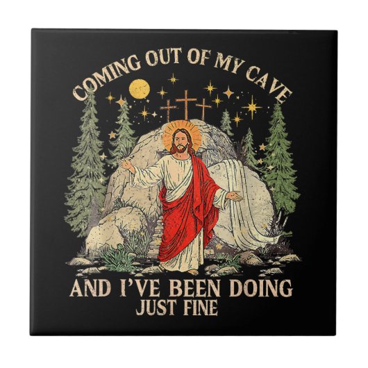 Jesus komt uit mijn grot tegeltje (Voorkant)