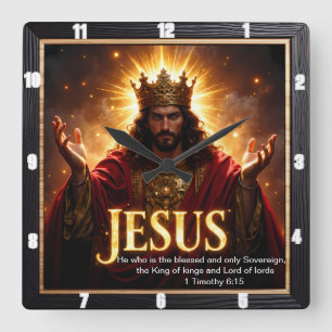 Jesus Koning Kroon Gewaad Soevereiniteit Glorie  Vierkante Klok