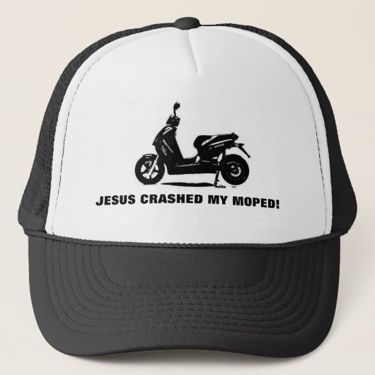 JESUS KRACHTE MIJN MOPED. TRUCKER PET (Voorkant)