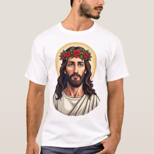 Jesus Kroont Roos Vintage Gravure Shirt 2