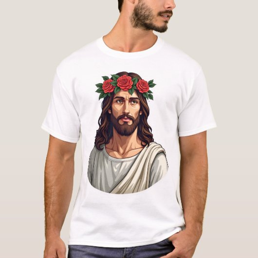 Jesus Kroont Roos Vintage Gravure Shirt 2 (Voorkant)
