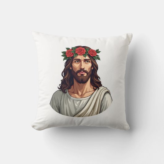 Jesus Kroont Roos Vintage Gravure Shirt 2 Kussen (Voorkant)