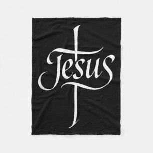Jesus Kruis Calligrafie Aanbidding Gelooof Design Fleece Deken