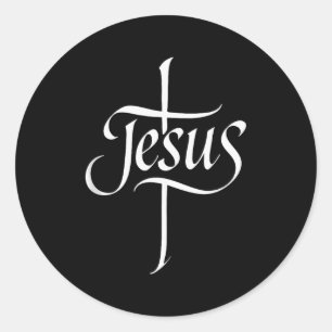 Jesus Kruis Calligrafie Aanbidding Gelooof Design Ronde Sticker
