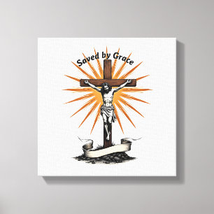 Jesus Kruis Geloof Vintage Gravure Christelijk T-s Canvas Afdruk