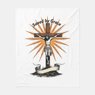 Jesus Kruis Geloof Vintage Gravure Christelijk T-s Fleece Deken