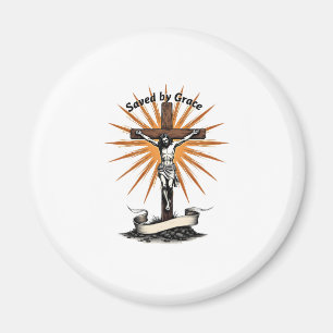 Jesus Kruis Geloof Vintage Gravure Christelijk T-s Magneet