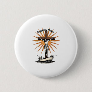 Jesus Kruis Geloof Vintage Gravure Christelijk T-s Ronde Button 5,7 Cm