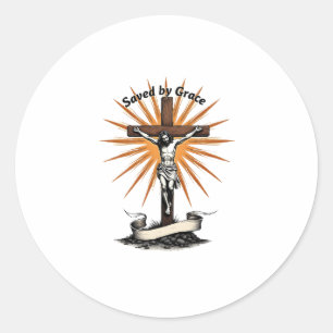 Jesus Kruis Geloof Vintage Gravure Christelijk T-s Ronde Sticker