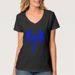 Jesus Kruis met engelenvleugels Blauw T-shirt