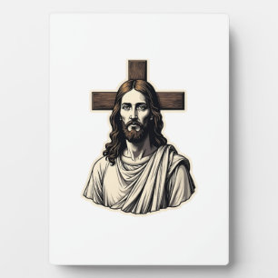 Jesus Kruis Portret Vintage Gravure Shirt 2 Fotoplaat
