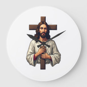 Jesus Kruis Portret Vintage Gravure Shirt 2 Grote Klok