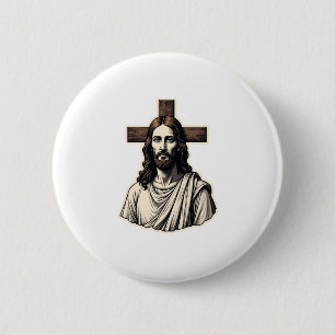 Jesus Kruis Portret Vintage Gravure Shirt 2 Ronde Button 5,7 Cm