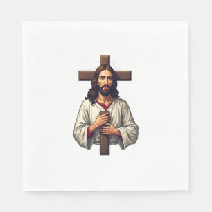 Jesus Kruis Portret Vintage Gravure Shirt 2 Servet