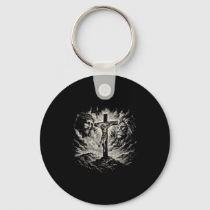 Jesus Kruis Vintage 90s Stijl Leeuw Van Juda Chris Sleutelhanger